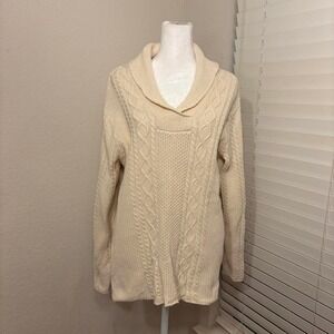 Jeanne Pierre 1X 100% cotton cream shawl collar sweater cable knit design